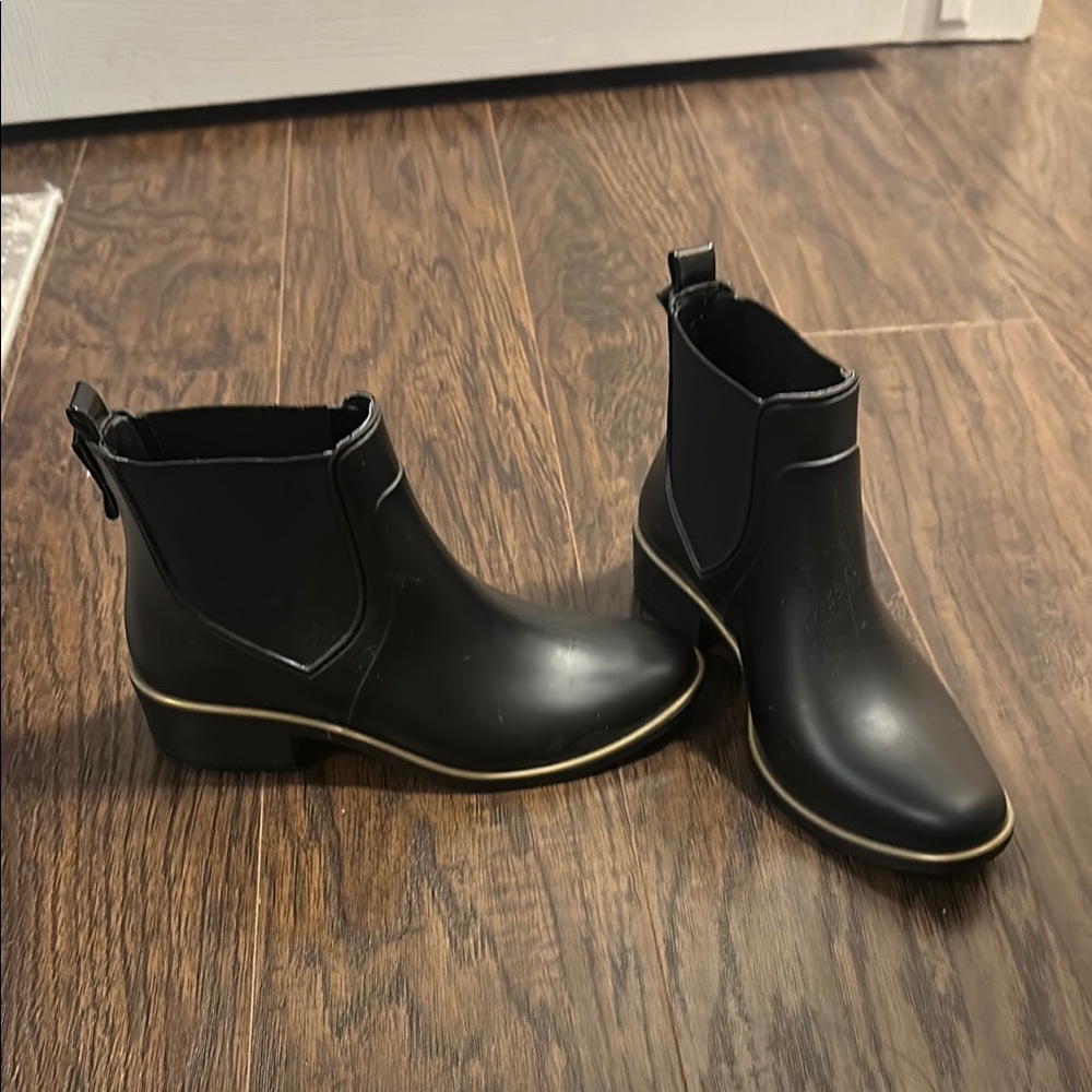 Kate Spade Black Ankle Boots with Gold Trim